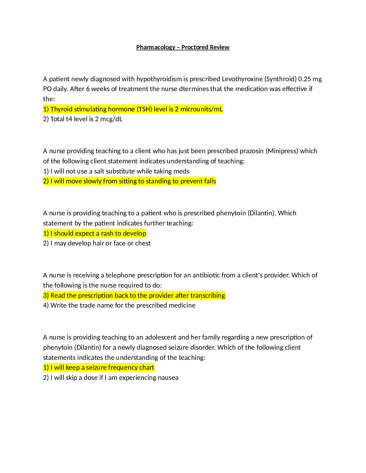 Preview image for NURS 3247 Pharmacology / Pharmacology – Proctored Review